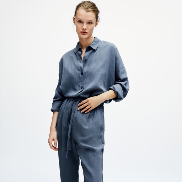 Zara oversized relaxed fit linen pants elastic waist with chunky lace tie - Picture 4 of 4